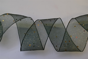 Band 20m/ 40mm, Glimmer & Sterne Organza, dgrün Band 20m/ 40mm, Glimmer & Sterne Organza, dgrün