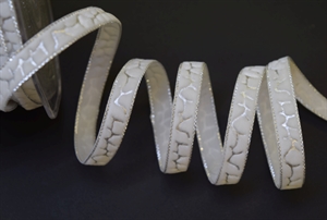 Band 20m/ 09mm, Leopard mit Samt, weiss/silber Band 20m/ 09mm, Leopard mit Samt, weiss/silber