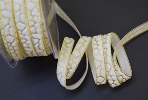 Band 20m/ 09mm, Leopard mit Samt, creme/gold Band 20m/ 09mm, Leopard mit Samt, creme/gold