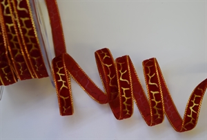 Band 20m/ 09mm, Leopard mit Samt, rot/gold Band 20m/ 09mm, Leopard mit Samt, rot/gold