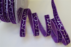 Band 20m/ 09mm, Leopard mit Samt, violett/silber Band 20m/ 09mm, Leopard mit Samt, violett/silber