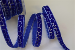 Band 20m/ 09mm, Leopard mit Samt, blau/silber Band 20m/ 09mm, Leopard mit Samt, blau/silber