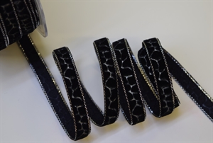 Band 20m/ 09mm, Leopard mit Samt, schwarz/silber Band 20m/ 09mm, Leopard mit Samt, schwarz/silber