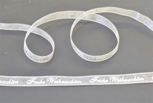 Band 25m/ 10mm, Frohe Weihnacht, weiss/silber Band 25m/ 10mm, Frohe Weihnacht, weiss/silber
