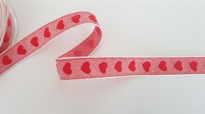 Band 20m/ 15mm, Herz auf Leinen, rot Band 20m/ 15mm, Herz auf Leinen, rot