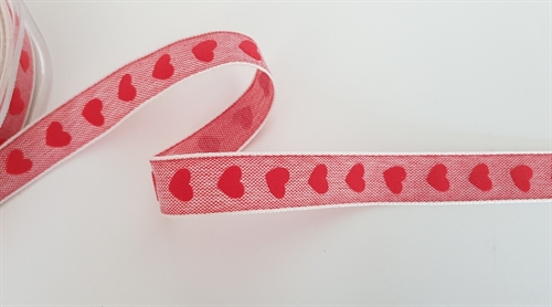Band 20m/ 15mm, Herz auf Leinen, rot Band 20m/ 15mm, Herz auf Leinen, rot