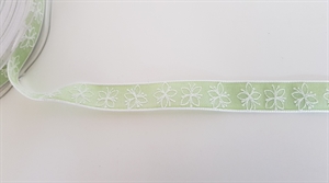 Band 20m/ 15mm, Blume auf Leine, grün-weiss Band 20m/ 15mm, Blume auf Leine, grün-weiss