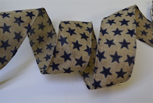 Band 10m/ 36mm, Sterne auf Natur, blau Band 10m/ 36mm, Sterne auf Natur, blau