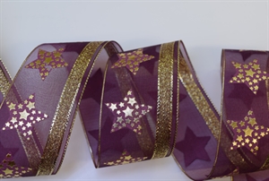 Band 15m/ 40mm, Voileband mit Sternendruck, rubin Band 15m/ 40mm, Voileband mit Sternendruck, rubin