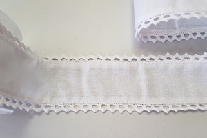 Band 5m/ 65mm, Natur mit Spitzen, weiss Band 5m/ 65mm, Natur mit Spitzen, weiss