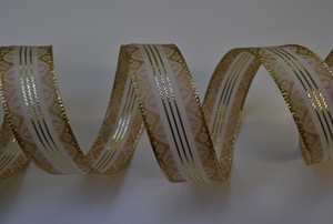 Band 20m/ 25mm, Deko m.Lurexstreifen, natur-gold Band 20m/ 25mm, Deko m.Lurexstreifen, natur-gold