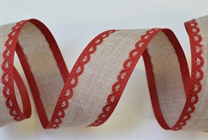 Band 10m/ 40mm, Leinen mit Kante, natur/rot Band 10m/ 40mm, Leinen mit Kante, natur/rot