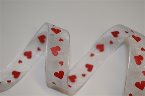 Band 25m/ 15mm, Herz, rot/weiss Band 25m/ 15mm, Herz, rot/weiss