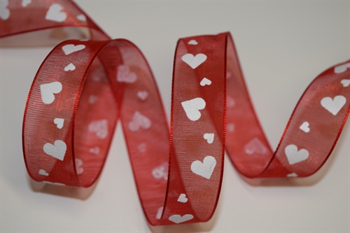 Band 25m/ 15mm, Herz, weiss/rot Band 25m/ 15mm, Herz, weiss/rot