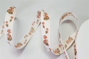 Band 50m/ 25mm, Pilze auf Leinen, braun/natur Band 50m/ 25mm, Pilze auf Leinen, braun/natur