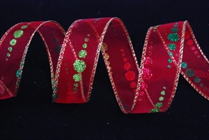 Band 10m/ 25mm, Glitzerkugel farbig, rot/grün Band 10m/ 25mm, Glitzerkugel farbig, rot/grün