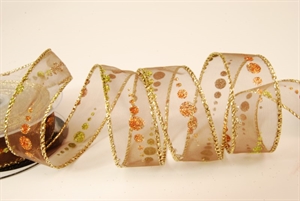 Band 10m/ 25mm, Glitzerkugel farbig, braun/kupfer Band 10m/ 25mm, Glitzerkugel farbig, braun/kupfer