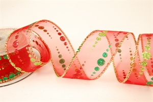 Band 10m/ 40mm, Glitzerkugel farbig, rot/grün Band 10m/ 40mm, Glitzerkugel farbig, rot/grün