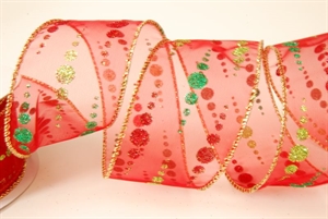 Band 10y/ 50mm, Glitzerkugel farbig, rot/grün Band 10y/ 50mm, Glitzerkugel farbig, rot/grün