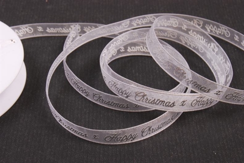 Band 25m/ 10mm, Happy Christmas, weiss/silber Band 25m/ 10mm, Happy Christmas, weiss/silber