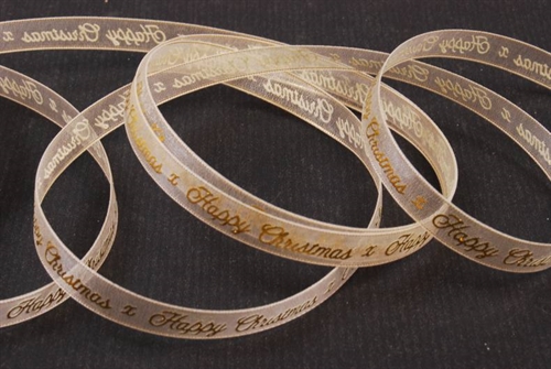 Band 25m/ 10mm, Happy Christmas, ecru/gold Band 25m/ 10mm, Happy Christmas, ecru/gold