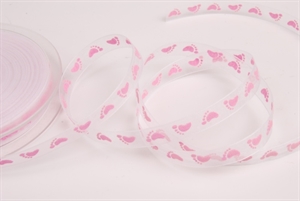 Band 20m/ 10mm, Baby Füsschen kl, rosa Band 20m/ 10mm, Baby Füsschen kl, rosa