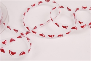 Band 20m/ 10mm, Baby Füsschen kl, rubin Band 20m/ 10mm, Baby Füsschen kl, rubin