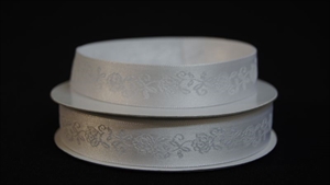 Band 20m/ 15mm, Blumenmotiv, weiss Band 20m/ 15mm, Blumenmotiv, weiss