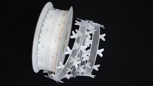 Band 10y/ 25mm, Schmetterling an Organza, weiss Band 10y/ 25mm, Schmetterling an Organza, weiss