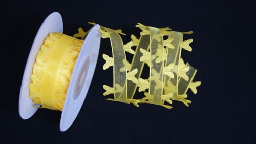 Band 10y/ 25mm, Schmetterling an Organza, gelb Band 10y/ 25mm, Schmetterling an Organza, gelb