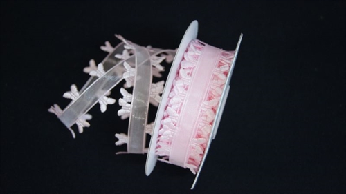 Band 10y/ 25mm, Schmetterling an Organza, rosa Band 10y/ 25mm, Schmetterling an Organza, rosa
