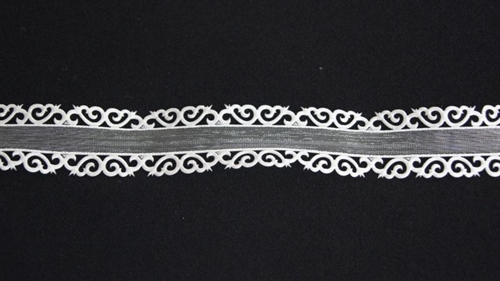 Band 10y/ 25mm, Ornamente an Organza, silber Band 10y/ 25mm, Ornamente an Organza, silber