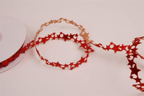 Band 10y/ 15mm, Sterne klebend, rot glanz Band 10y/ 15mm, Sterne klebend, rot glanz