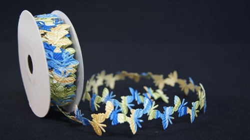 Band 10y/ 27mm, Schmetterling klebend, blau/bunt Band 10y/ 27mm, Schmetterling klebend, blau/bunt