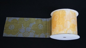 Band 20m/ 70mm, Tüll mit Blumen, gelb Band 20m/ 70mm, Tüll mit Blumen, gelb