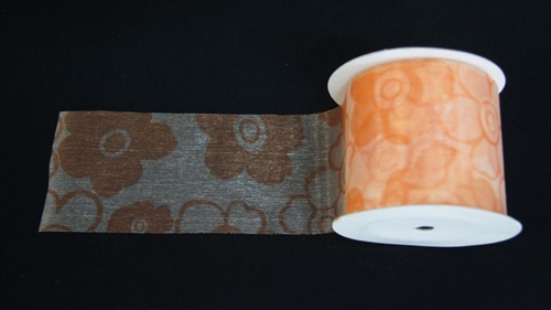 Band 20m/ 70mm, Tüll mit Blumen, orange Band 20m/ 70mm, Tüll mit Blumen, orange
