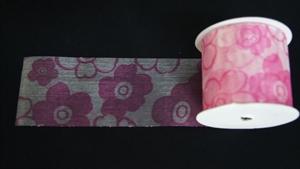 Band 20m/ 70mm, Tüll mit Blumen, rosa Band 20m/ 70mm, Tüll mit Blumen, rosa