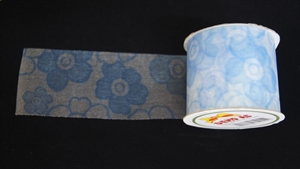 Band 20m/ 70mm, Tüll mit Blumen, blau Band 20m/ 70mm, Tüll mit Blumen, blau