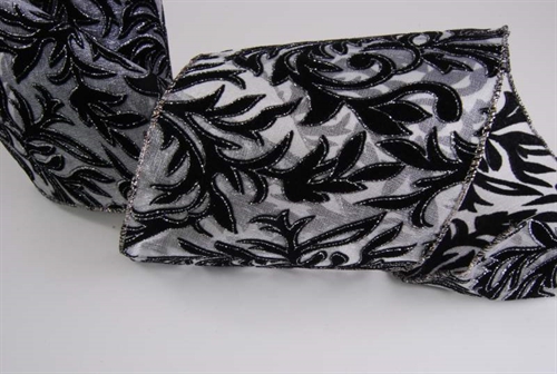 Band 5m/ 120mm, Flock leaf, schwarz/silber Band 5m/ 120mm, Flock leaf, schwarz/silber