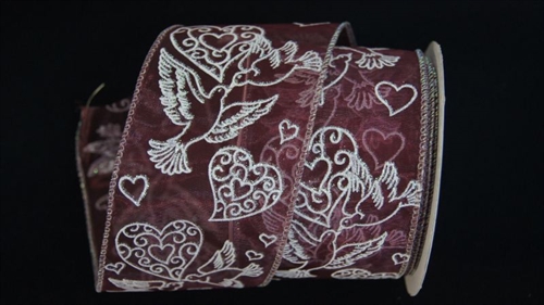 Band 10y/ 65mm, Tauben/ Herz, aubergine Band 10y/ 65mm, Tauben/ Herz, aubergine