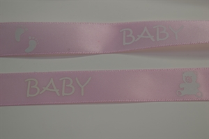 Band 20m/ 16mm, Baby/Bär - Satin, rosa Band 20m/ 16mm, Baby/Bär - Satin, rosa