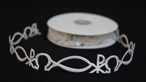 Band 10y/ 25mm, Christliche Symbole klebend, weiss Band 10y/ 25mm, Christliche Symbole klebend, weiss