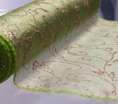 Tischband 5m/ 28cm, Organza GlitzerMotiv, grün Tischband 5m/ 28cm, Organza GlitzerMotiv, grün