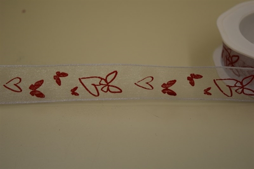 Band 10m/ 25mm, Herz, rot/weiss Band 10m/ 25mm, Herz, rot/weiss