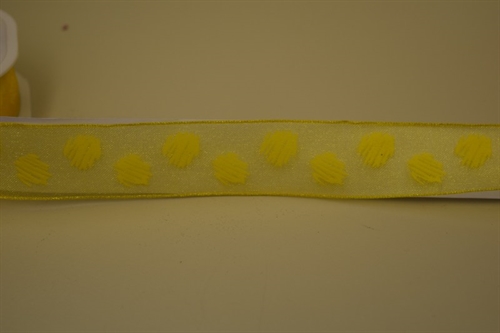 Band 10m/ 25mm, Abstract Dots auf Organza, gelb Band 10m/ 25mm, Abstract Dots auf Organza, gelb