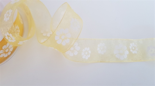 Band 20m/ 25mm, Flowers auf Organza, gelb Band 20m/ 25mm, Flowers auf Organza, gelb