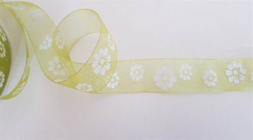 Band 20m/ 25mm, Flowers auf Organza, grün Band 20m/ 25mm, Flowers auf Organza, grün
