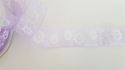 Band 20m/ 25mm, Flowers auf Organza, flieder Band 20m/ 25mm, Flowers auf Organza, flieder