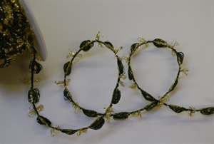 Band 20m/ 12mm, Punkt/ Masche, grün/gold Band 20m/ 12mm, Punkt/ Masche, grün/gold