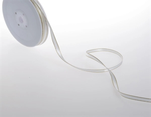 Band 50m/ 6mm, Satin m. Goldkante, weiss/gold Band 50m/ 6mm, Satin m. Goldkante, weiss/gold